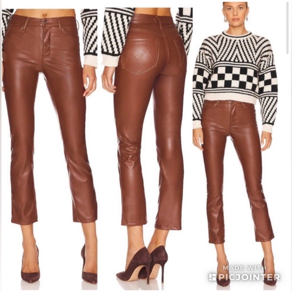 MOTHER | Mid Rise Dazzler Ankle faux leather Jeans Wax on,wax off NEW